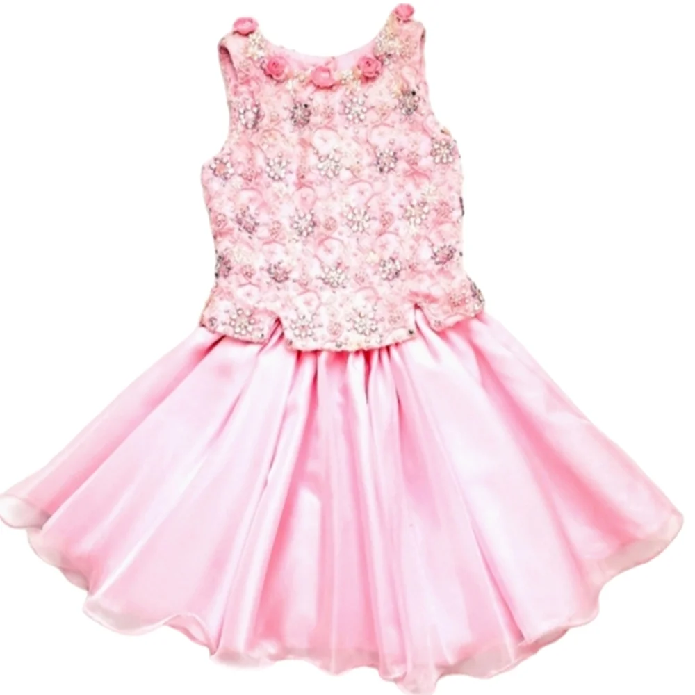 Custom Pink Chiffon Embroidered Rhinestone/Beaded Party/Pageant  2pc Dress